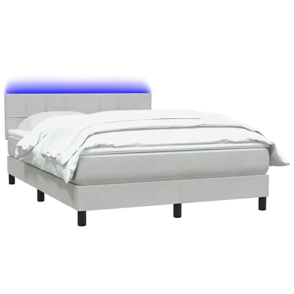 vidaXL Ramsäng med madrass ljusgrå 160x220 cm sammet Grå