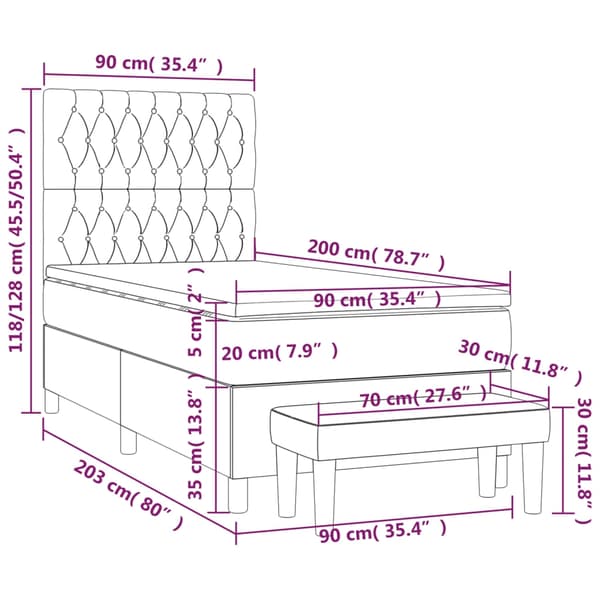 vidaXL Ramsäng med madrass mörkblå 90x200 cm sammet Blå