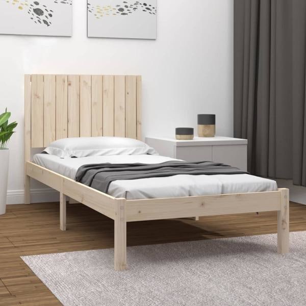 vidaXL Sängram massiv furu 90x200 cm Brun
