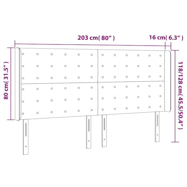 vidaXL Sänggavel LED cappuccino 203x16x118/128 cm konstläder Brun