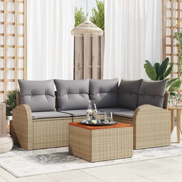 vidaXL Trädgårdsoffset 5 st Beige konstrotting Beige
