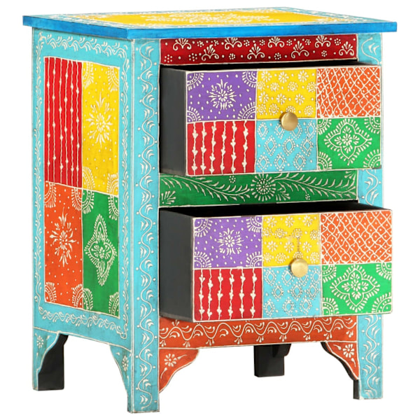 vidaXL Handmålat sängbord 40x30x50 cm massivt mangoträ multifärg