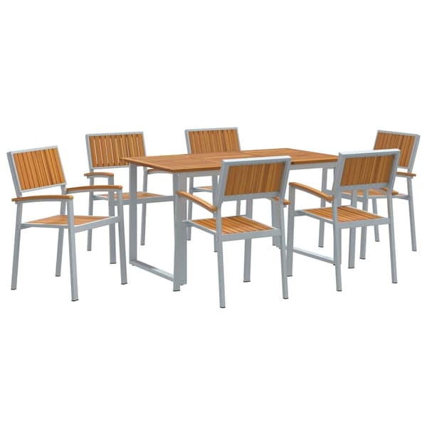vidaXL Trädgårdsmöbelset 7 pcs Grå Massivt Akaciaträ Grå