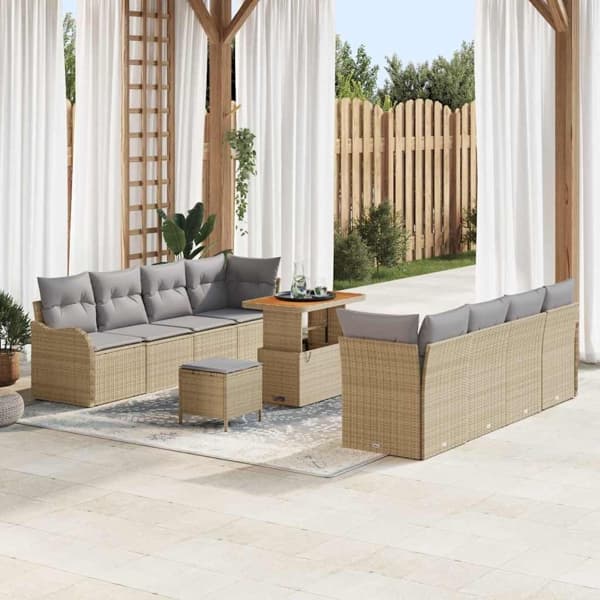 vidaXL Trädgårdsoffset 11 st Beige konstrotting Beige