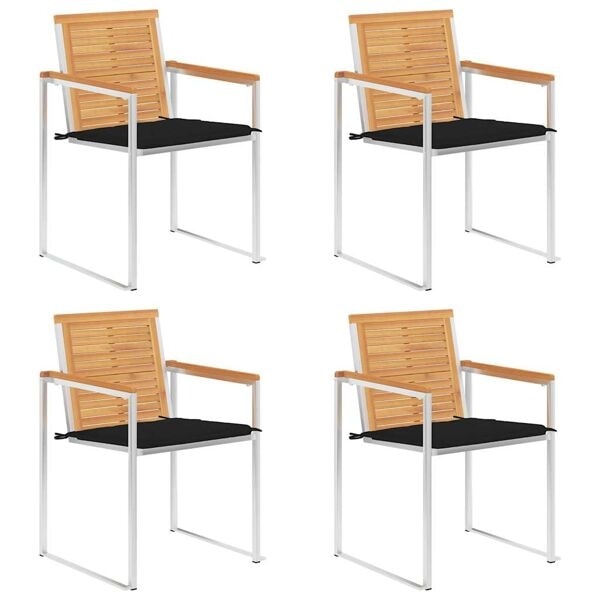 vidaXL Trädgårdsstolar med dynor 4 st massiv teak Svart