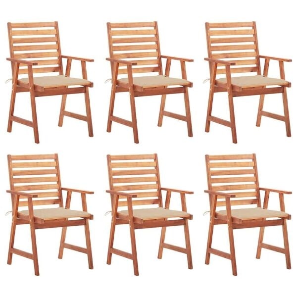 vidaXL Trädgårdsstolar 6 st med dynor massivt akaciaträ Beige