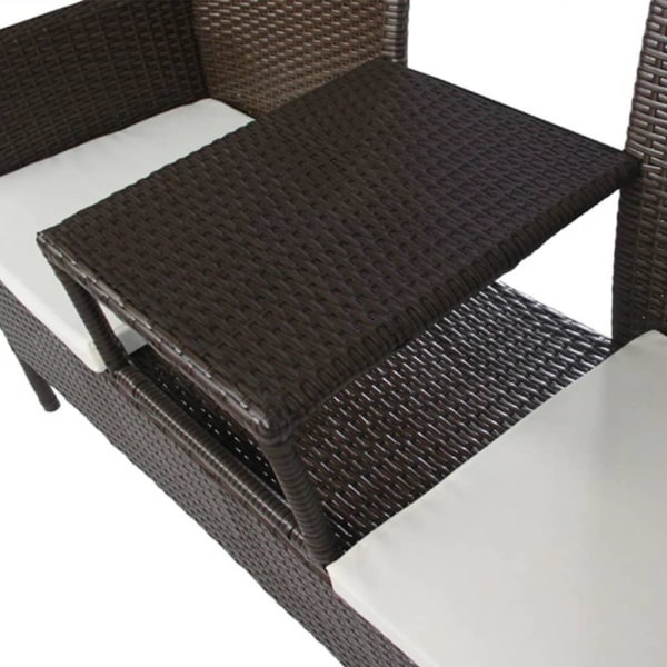 Köp vidaXL Trädgårdssoffa 2-sits med bord konstrotting brun Brun | Fyndiq