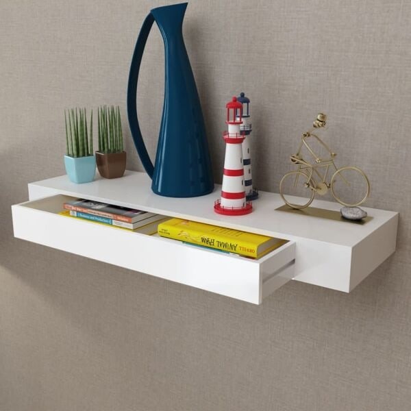vidaXL Flytande vägghylla med låda MDF 80x25x8cm vit Vit