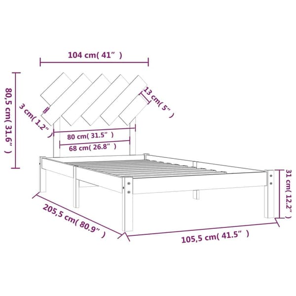 vidaXL Sängram grå 100x200 cm massivt trä Grå