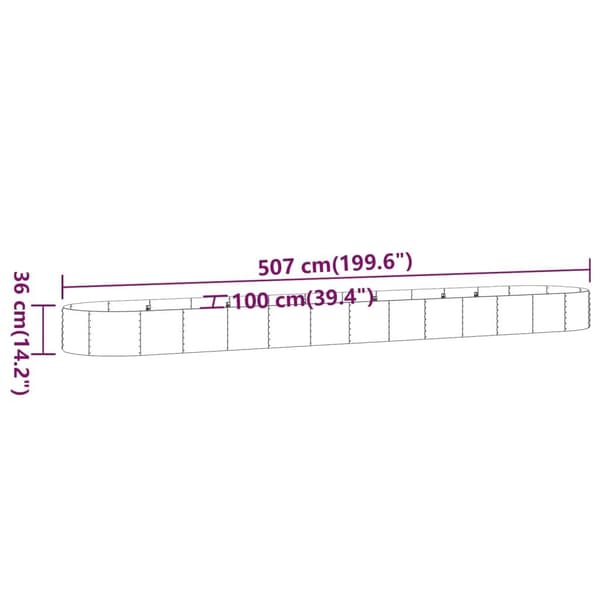 vidaXL Odlingslåda pulverlackerat stål 507x100x36 cm grå Grå
