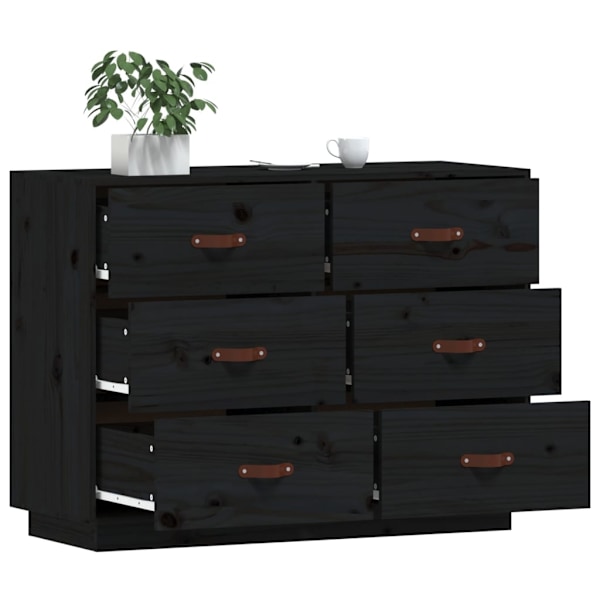 vidaXL Byrå svart 100x40x75 cm massiv furu Svart