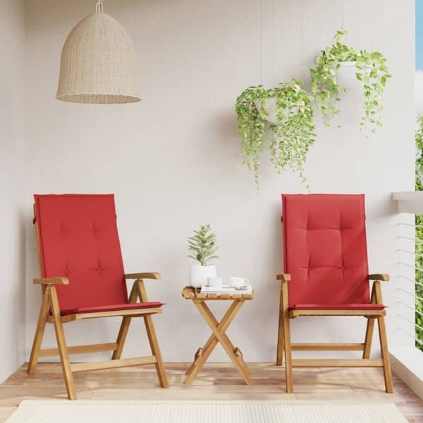 vidaXL Fällbara fåtöljer med dynor, 2 st, massivt trä, teak Brun