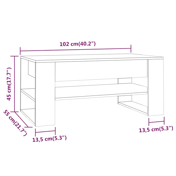vidaXL Soffbord grå sonoma-ek 102x55x45 cm konstruerat trä grå