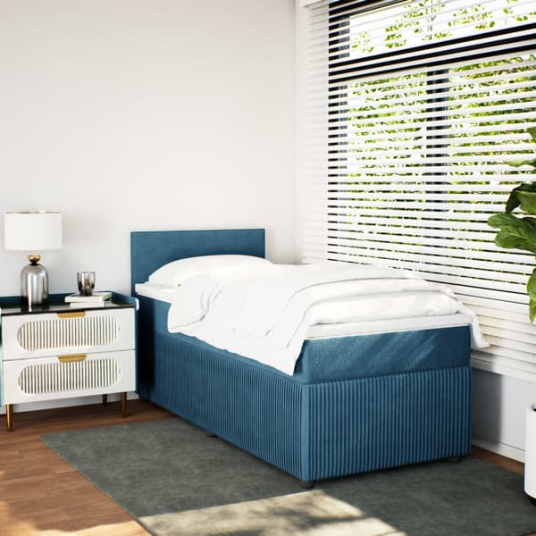 vidaXL Ramsäng med madrass blå 90x190 cm sammet Blå