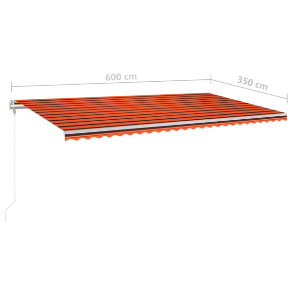 vidaXL Markis med LED manuellt infällbar 6x3,5 m orange och brun Flerfärgsdesign