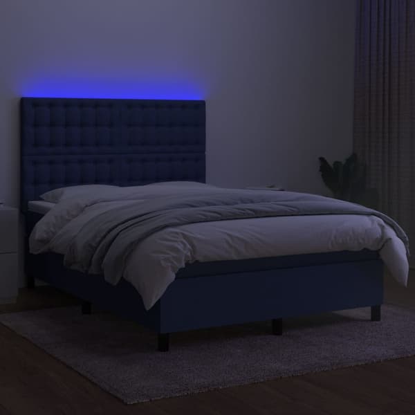 vidaXL Ramsäng med madrass & LED blå 140x200 cm tyg Blå