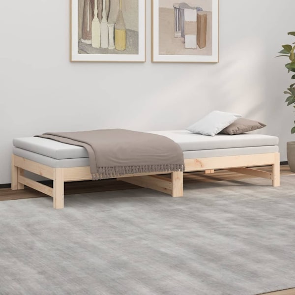 vidaXL Utdragbar dagbädd 2x(100x200) cm massiv furu Brun