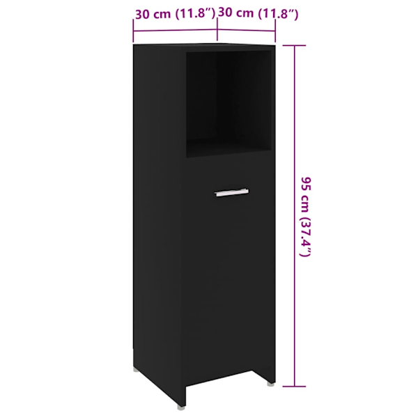 vidaXL Badrumsskåp svart 30x30x95 cm konstruerat trä Svart