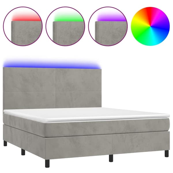 vidaXL Ramsäng med madrass & LED ljusgrå 160x200 cm sammet Grå
