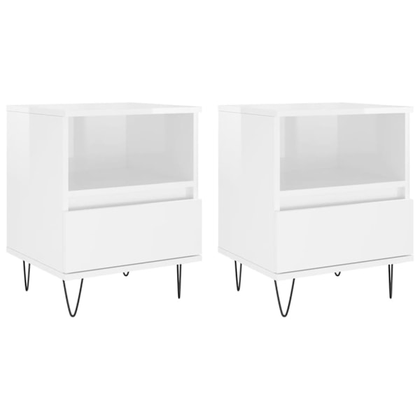 vidaXL Sängbord 2 st vit högglans 40x35x50 cm konstruerat trä Vit