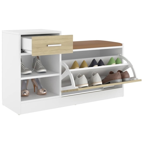 vidaXL Skobänk vit och sonoma-ek 94,5x31x57 cm konstruerat trä Beige