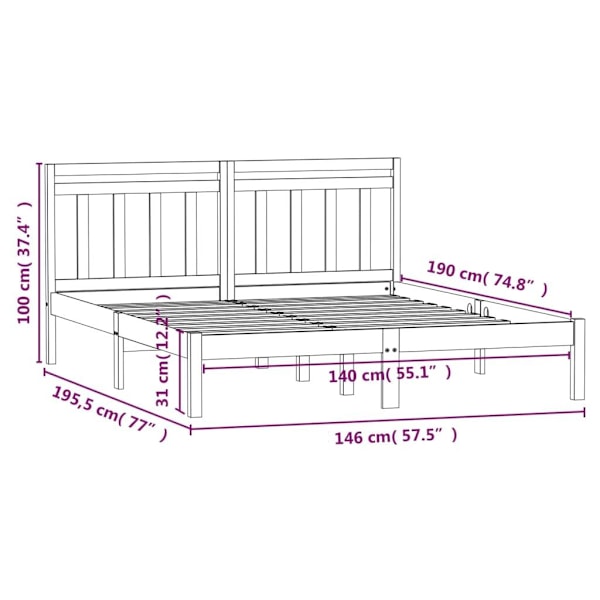 vidaXL Sängram massiv furu 140x190 cm Brun