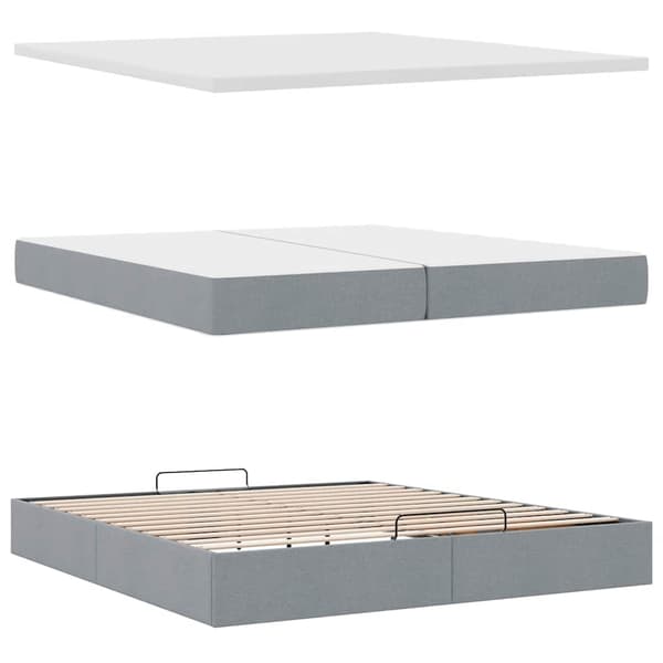 vidaXL Ottoman sängram med madrass ljusgrå 200x200 cm tyg Grå