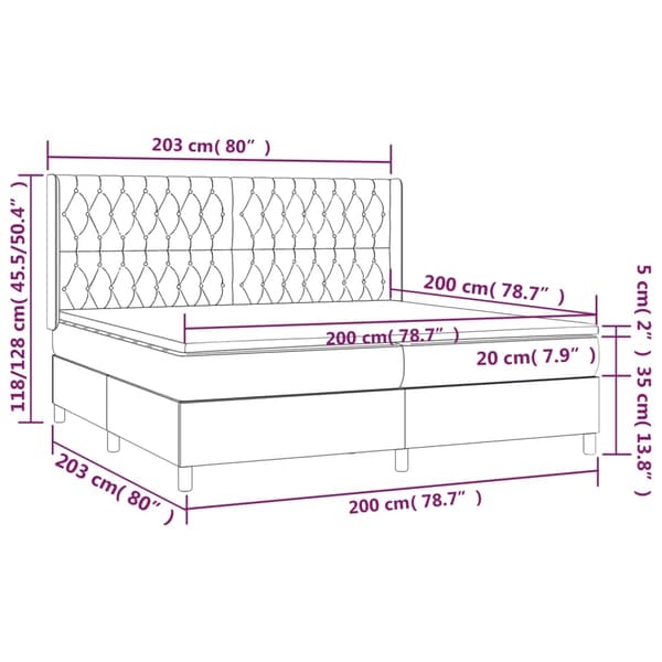 vidaXL Ramsäng med madrass & LED mörkgrå 200x200 cm sammet Grå