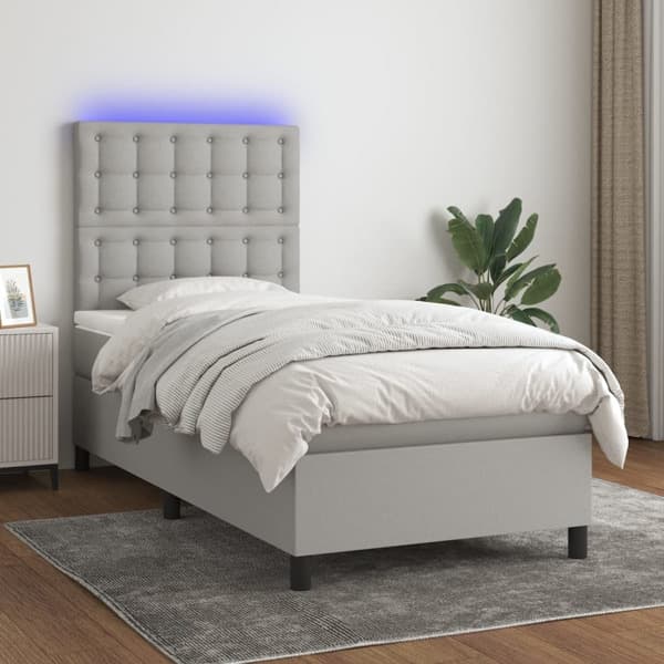 vidaXL Ramsäng med madrass & LED ljusgrå 90x200 cm tyg Grå