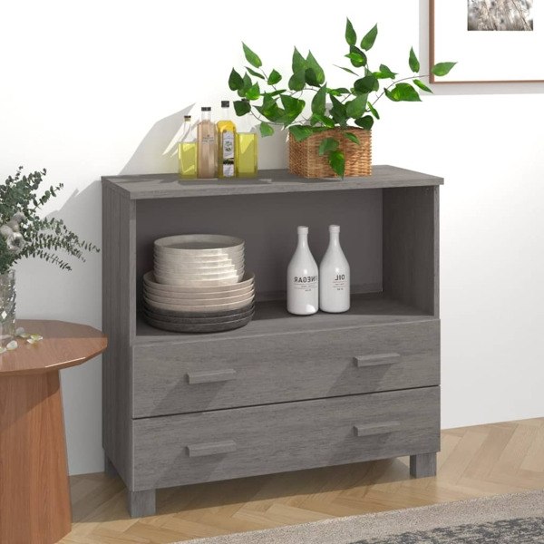 vidaXL Byrå HAMAR ljusgrå 85x35x80 cm massiv furu grå