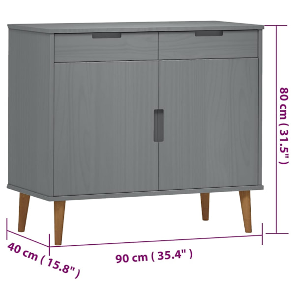 vidaXL Skänk MOLDE grå 90x40x80 cm massiv furu Grå