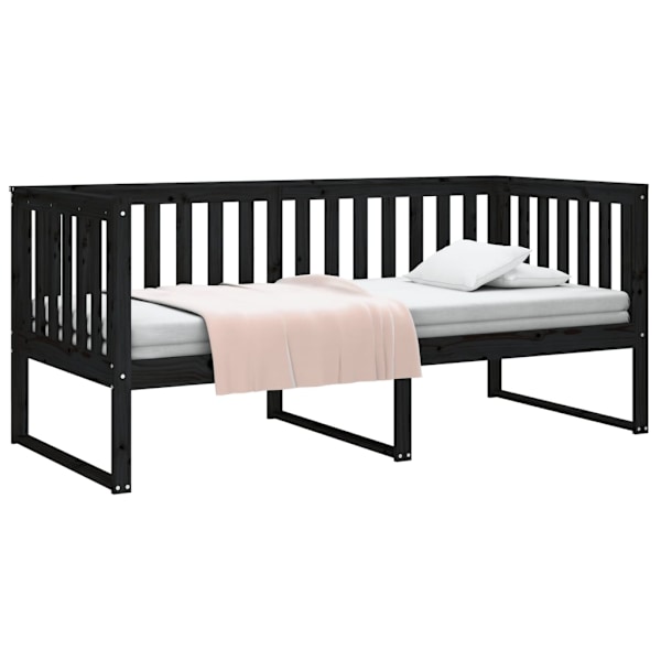 vidaXL Dagbädd svart 90x190 cm massiv furu Svart