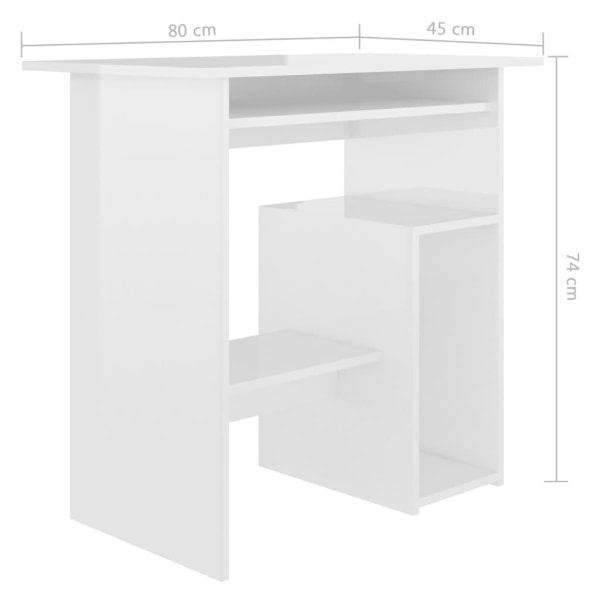vidaXL Skrivbord vit högglans 80x45x74 cm spånskiva Vit