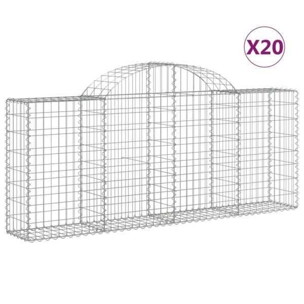 vidaXL Gabioner bågformade 20 st 200x30x80/100 cm galvaniserat järn Silver