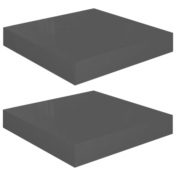vidaXL Svävande vägghyllor 2 st grå högglans 23x23,5x3,8 cm MDF grå
