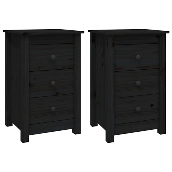 vidaXL Sängbord 2 st svart 40x35x61,5 cm massiv furu Svart