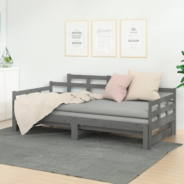 vidaXL Bäddsoffa grå massiv furu 2x(90x200) cm Grå