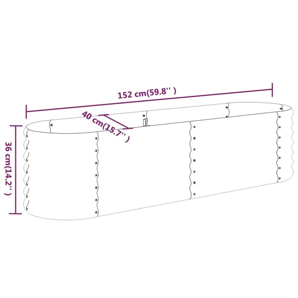 vidaXL Odlingslåda pulverlackerat stål 152x40x36 cm grå Grå