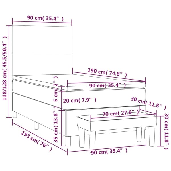vidaXL Ramsäng med madrass ljusgrå 90x190 cm sammet Grå