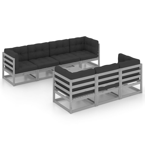 vidaXL Loungegrupp med dynor 8 delar massiv furu grå