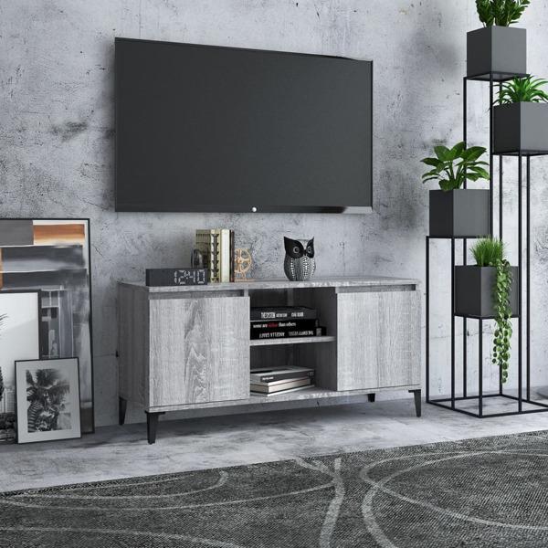 vidaXL TV-bänk med metallben grå sonoma 103,5x35x50 cm grå 2c2f | Grey |  20400 | Fyndiq