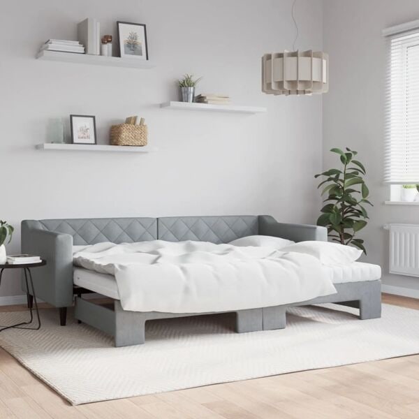 vidaXL Dagbädd med madrasser utdragbar ljusgrå 80x200 cm tyg Grå