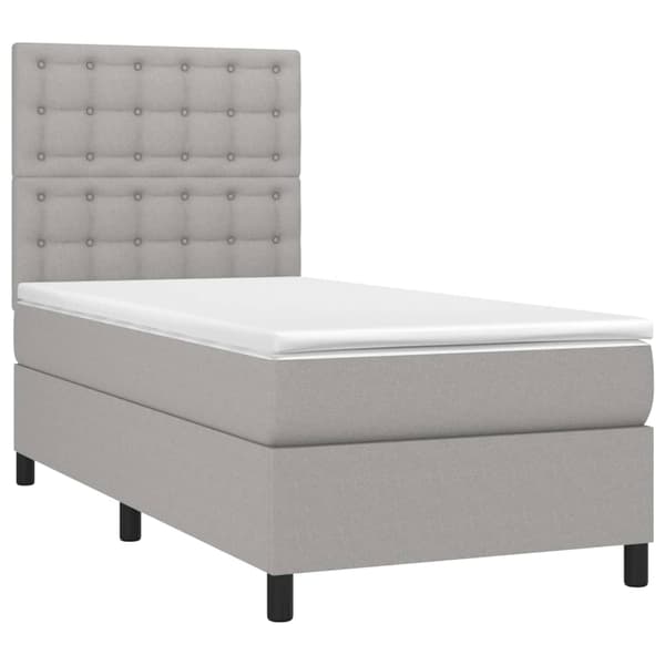 vidaXL Ramsäng med madrass & LED ljusgrå 90x200 cm tyg Grå