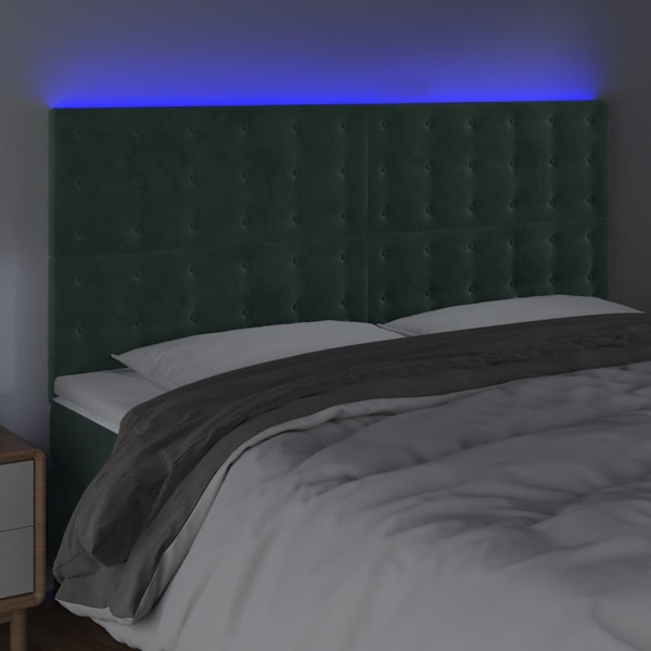 vidaXL Sänggavel LED mörkgrön 160x5x118/128 cm sammet Grön