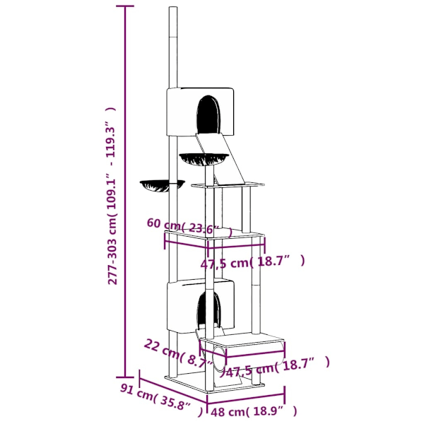 vidaXL Golv-till-tak klösträd ljusgrå 277-303 cm Grå