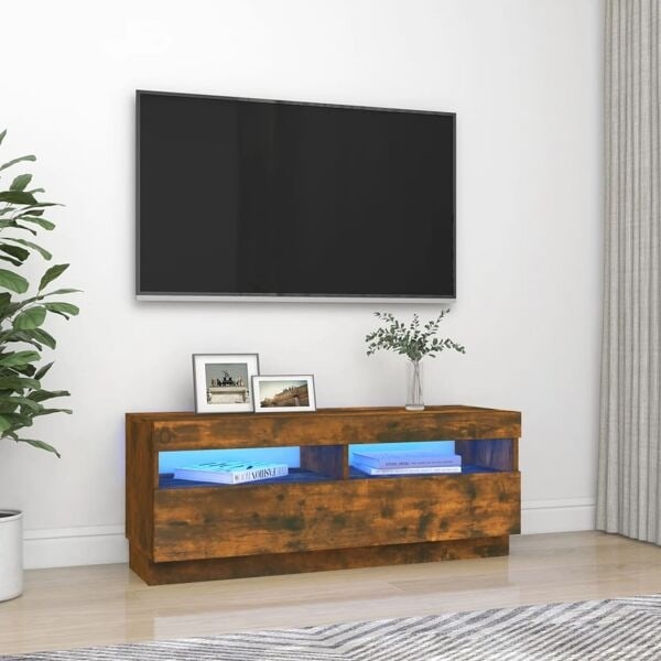 vidaXL Tv-bänk med LED-belysning rökfärgad ek 100x35x40 cm Brun