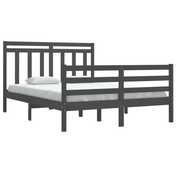 vidaXL Sängram grå massivt trä 135x190 cm Grå