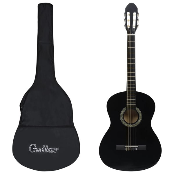 vidaXL Gitarr för nybörjare med fodral klassisk svart 4/4 39"