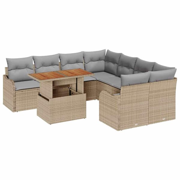 vidaXL Trädgårdsoffset 9 st Beige Poly rattan Beige