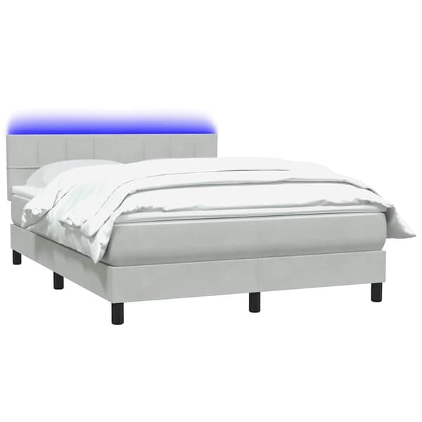 vidaXL Ramsäng med madrass ljusgrå 160x210 cm sammet Grå